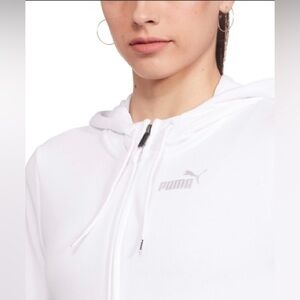 PUMA Women’s Size M White Zip-Up cropped hoodie with side string ties